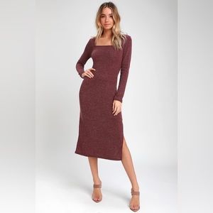 Burgundy midi sweater dress with side slit